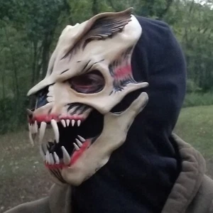 Halloween Face Mask WEREWOLF/DEMON Latex w/Hood ADULT One Size  - Picture 1 of 8