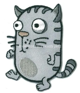 Toppa toppe termoadesiva Gatto grigio adesive 7cmx 5cm animali ricamate patch - Foto 1 di 1