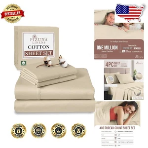 Hypoallergenic 400 Thread Count Cotton Sheets for California King - 4 Piece Set - Picture 1 of 8