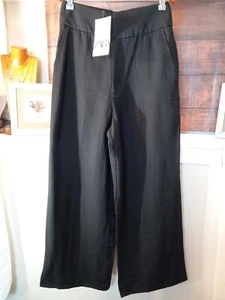 Zara Womens Black High Rise Wide Waist Band Straightleg Trousers Size Small - Picture 1 of 17