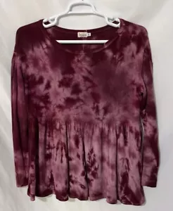Tunica blusa Baea LA tie dye prugna peplo taglia XL vita elastica manica lunga - Foto 1 di 8