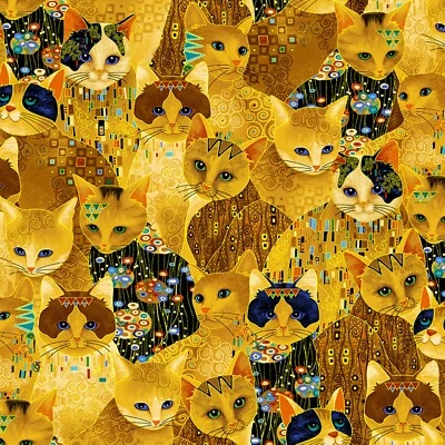 Ткань Feline Drive CLEO Golden Bejeweled Cats - четверть квадратного ярда (18 x 22 дюйма) отличное качество - Изображение 1 из 4