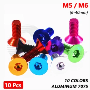10pc M5 M6 Aluminum Hexagon Hex Socket Screw Countersunk Head Allen Bolts 6-40mm - Picture 1 of 11