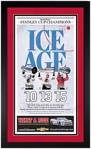 Chicago Blackhawks Stanley Cup Champions 2015 ¡Impresión de periódico mate y enmarcada! - Imagen 1 de 1