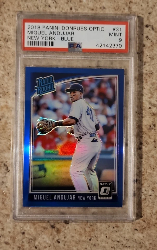 /149 POP 1 Miguel Andujar RC 2018 Panini Optic Rated Rookie BLUE #31 PSA 9 MINT  - Image 1 of 3