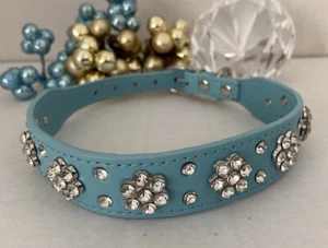 Blue Dog Cat Pet Collar Floral Rhinestone Bling 25mm Width SZ M 17” Length NWOT - Picture 1 of 12