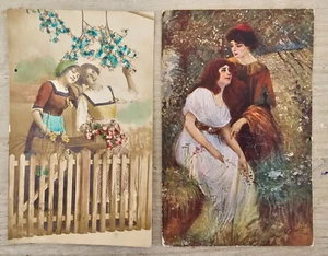Lotto di 2 cartoline viaggiate artistiche alba d'amore Anni 20 - Picture 1 of 2