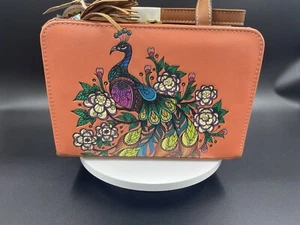 Purse Handbag Cross Body Tote Leather Orange Peacock Hand Made Artisanal - Picture 1 of 7