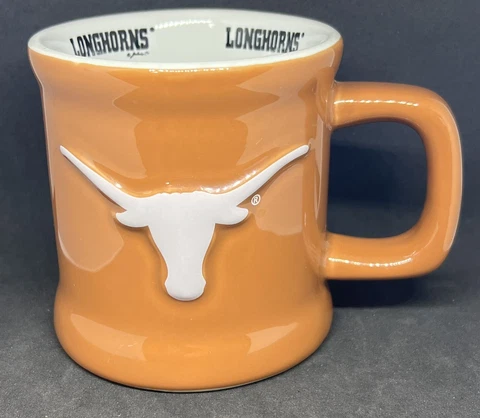 University of Texas Longhorns sculpted Coffee Mug Ceramic Cup Burnt Orange White Cover