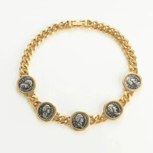 Gold Coin Medallion Necklace – 16.5” Chunky Chain Choker, Roman Style Jewelry - Picture 1 of 4