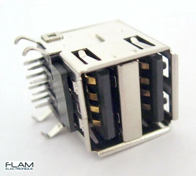 Connecteur à souder Double USB 2.0 Type A Femelle Female Double Connector Solder - Photo 1/3