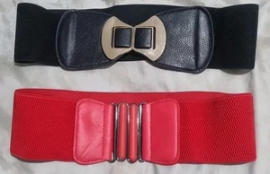 2 Stretch Belts Both Ptnt leathr N Metal Clasp Sz Sm 62 Cm, 1 Black 1 Red BrdNw - Picture 1 of 7