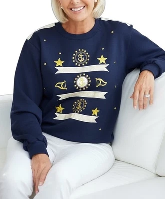 Sudadera ALFRED DUNNER Talla S Tema Náutico Embellecida Bordada Crucero Foto 1 de 4