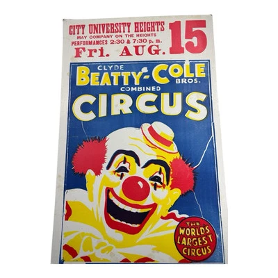 Vintage Clyde Beatty & Cole Bros World's Largest Circus Cardboard Poster - Image 1 of 4