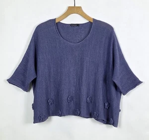 GRIZAS LILA 100% LEINEN STRICK 3D BLUMENDETAIL OVERSIZED CROPPED LAGENLOOK TOP L - Bild 1 von 10