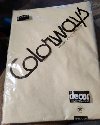 New Round Tablecloth 70" Ivory Vinyl Coated Flannel Back Decor Home Fashions - Image 1 of 4