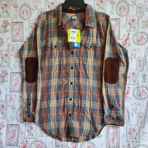 KAVU High Horizon Flannel Shirt Elbow Patches Women's Size M Plaid Button Up NWT - Picture 1 of 5