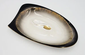 Ceramic Retro MOD Cream Black Metallic Gold XL Ashtray Trinket Dish 1960s - Picture 1 of 8