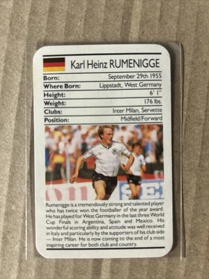 1987 Karl Heinz Rumenigge ACE FACT PACK SOCCER CARD German World Cup Star! - Image 1 of 2
