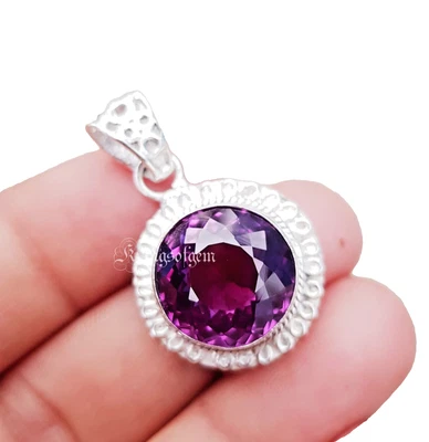 Pietra preziosa ciondolo argento massiccio 925 alessandrite taglio rotondo... - Immagine 1 di 4