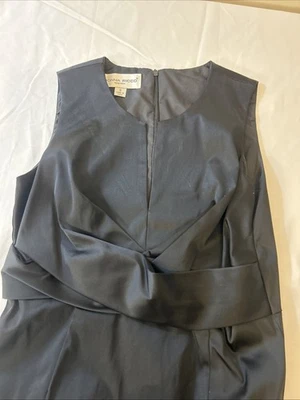 DONNA RICCO Black SATIN-Feel Women’s Sz 8 Dress Plunge V Ruched Waist Mid Length - Image 1 of 4