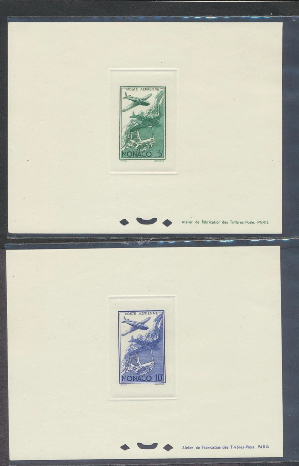 Monaco C2-3  1942 Plane over Monaco airmail sunken die proof cards NGAI - Image 1 of 2