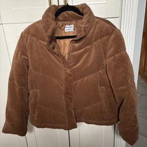 Corduroy Cropped Light Weight Puffer Brown Women’s Large casual, cozy, cropped - Picture 1 of 6