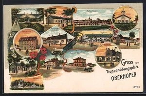 CPA Illustrateur Oberhofen, Truppenübungsplatz, Hôtel Hirsch, Wirtschaft zum Sc - Picture 1 of 2