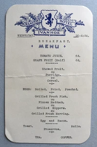 Cranston's Hotel Ivanhoe London UK ~ Vintage 1950's Breakfast Menu Card - Picture 1 of 3