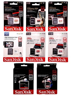 SanDisk 512 GB Micro SD Extreme PRO, 256 GB Ultra, 128 GB Alta Resistencia 8X PAQUETE Foto 1 de 3