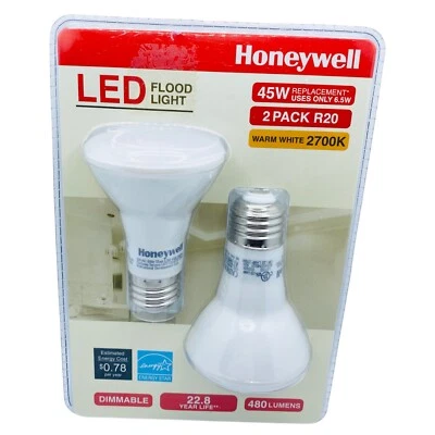 Honeywell LED Flood Light 45W 2-Pack R20 Warm White 2700K Dimmable 480 Lumens - Image 1 of 2