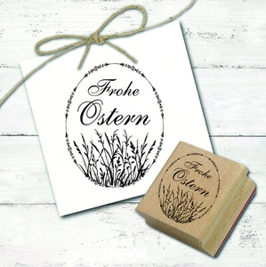 Sello con motivo Feliz Pascua huevo de Pascua con hierbas sello sello sello de Pascua DIY 38x48 mm - Imagen 1 de 6