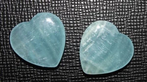 Lemurian Aquatine Calcite - 2 Medium Hearts sc442 - Picture 1 of 4