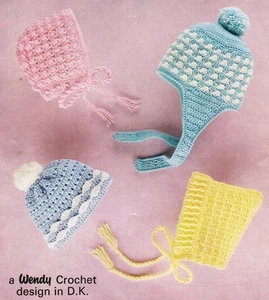 4 BABY BONNETS / 8ply or D.K.-- COPY Baby crochet pattern - Picture 1 of 1
