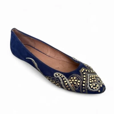 Aldo Cuero Azul Tachonado Bordado Punta Puntera Plana Talla 6 Foto 1 de 4