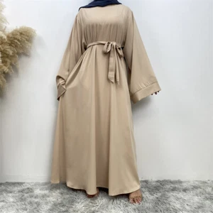 Middle East Dubai Hot Sale Solid Color Lace-up Muslim Dress - Picture 1 of 10