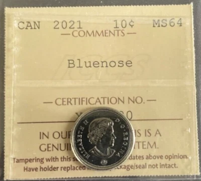 Canada - 10 Cents - 2021 - Bluenose - ICCS Certified - MS-64 - Image 1 of 3