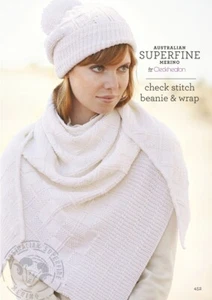 CLECKHEATON CHECK STITCH BEANIE & WRAP #452 PATTERN LEAFLET - Picture 1 of 2
