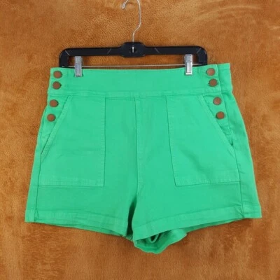ALICE OLIVIA 牛仔短裤女式 32 码绿色高腰纽扣 DONALD — 第 1/4 张图片