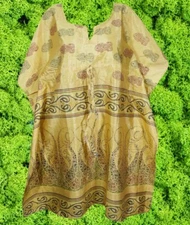 Women Sari Kaftan, Peach Midi Caftan, Handmade Vintage Lounge wear Dress L-4XL