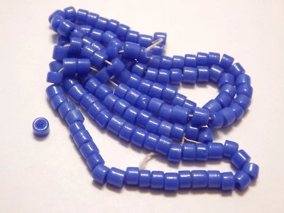 130 Vintage 1960s 4mm CYLINDER BUGLE TUBE Glass Spacer Beads, PERIWINKLE BLUE - Image 1 of 4