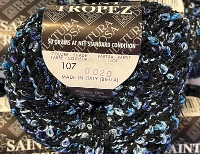 Lote de 5 / Hilados Filatura Di Crosa SAINT TROPEZ Boucle / Azul #107 Foto 1 de 4