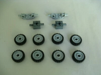 LEGO LOT of (8) LIGHT BLUEISH GRAY HUBS (56902) & TIRES (3483) w/ (4) AXLES - Image 1 of 2