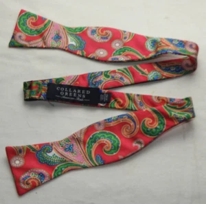 COLLARED GREENS 'WOOD' Hot Pink Paisley  2 1/8" Silk Adj bow tie - Picture 1 of 3