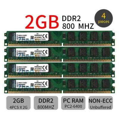 Pour Kingston 8GB 8G 4 x 2GB PC2-6400U DIMM DDR2-800 1.8V PC Non-ECC RAM ZT FR - Immagine 1 di 4