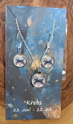 Cabochon Schmuckset Ohrringe Und Halskette Sternzeichen Krebs  - Bild 1 von 4