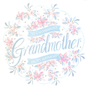 "To a Wonderful Grandmother Happy Birthday" Pink & Blue Embossed Flowers Card - Foto 1 di 5