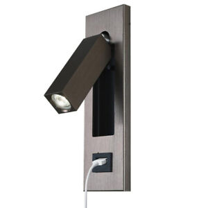 LED Wall Recessed Fixture Reading Bedside Light Bedroom Adjustable Lamp USB PORT