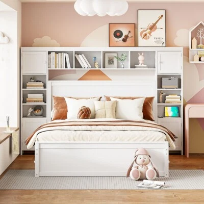 Modern Full/Queen Size Wooden Platform Bed w/ 4 Drawers,Storage Cabinets Shelves - Image 1 of 3