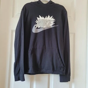 Nike Black Long Sleeve T-Shirt Hoodie Gray White Logo on Front Boys Sz L - Picture 1 of 9
